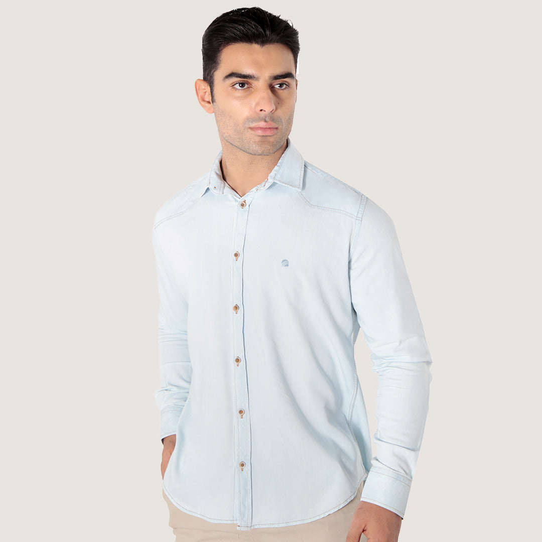 CAMISA JEANS MANGA LONGA SLIM FIT DELAVÊ